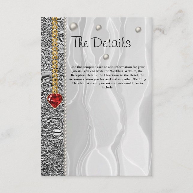 Wedding Details, White Silk & Diamonds & Pearls En Enclosure Card (Front)