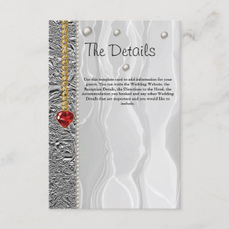 Wedding Details, White Silk & Diamonds & Pearls En Enclosure Card