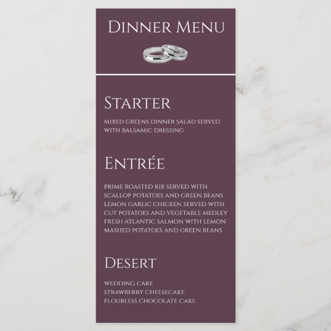 Wedding Dinner and Drink Menu-Wine and White- Menu (Front)