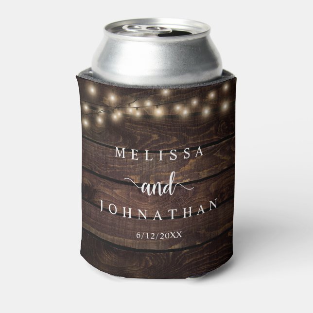 Wedding Dinner and Party, Rustic String Lights Can Can Cooler (Can Back)