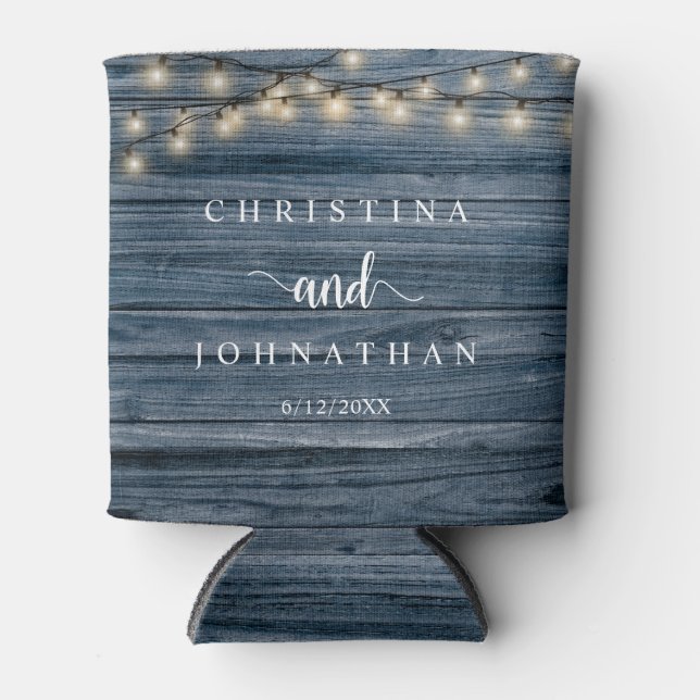 Wedding Dinner and Party, Rustic String Lights Can Cooler (Front)