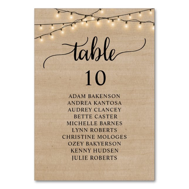 Wedding Dinner, Brown Wood Guests Seating Chart Table Number (Front)