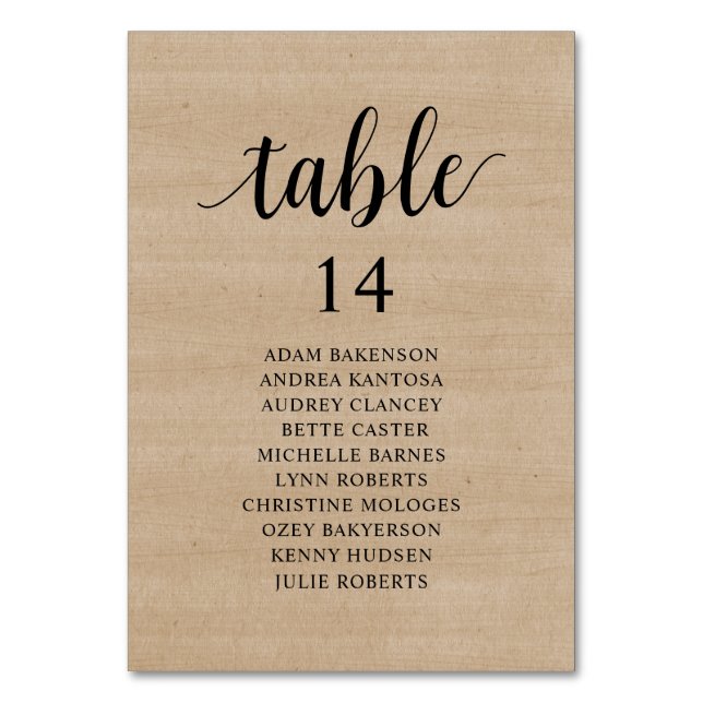Wedding Dinner, Brown Wood Seating Chart Table Number (Front)