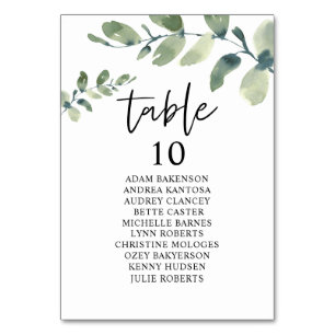 Wedding Dinner, Eucalyptus Guests Seating Chart  T Table Number