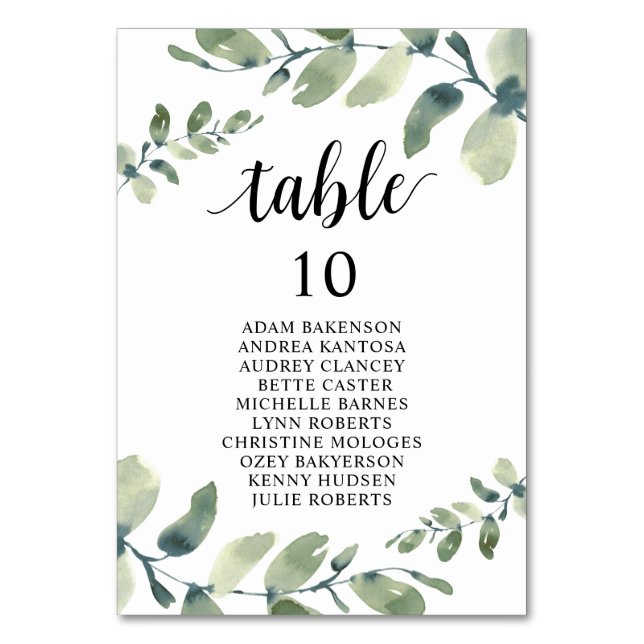Wedding Dinner, Eucalyptus Guests Seating Chart  Table Number (Front)