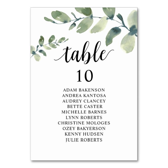 Wedding Dinner, Eucalyptus Guests Seating Chart  Table Number (Front)
