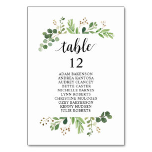 Wedding Dinner,  Greenery Guests Seating Chart Tab Table Number