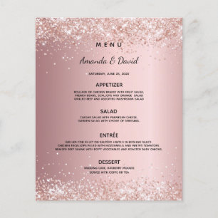 Wedding dinner menu blush pink rose glitter dust