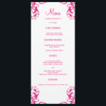 Wedding Dinner Menu Cards | Fuchsia Damask<br><div class="desc">Modern and elegant design printed Fuchsia Damask Wedding Dinner Menu Cards that can be customized with your text. Check out the Graphic Art Design store for other products that match this design!</div>