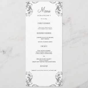 Wedding Dinner Menu Cards   Grey Damask Style