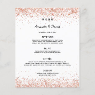 Wedding dinner menu white rose gold confetti