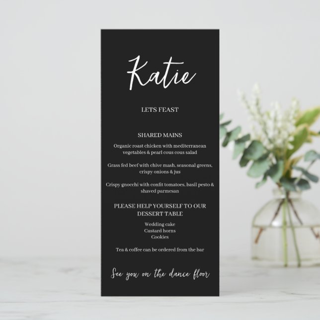 Wedding dinner menu with seating name (Standing Front)