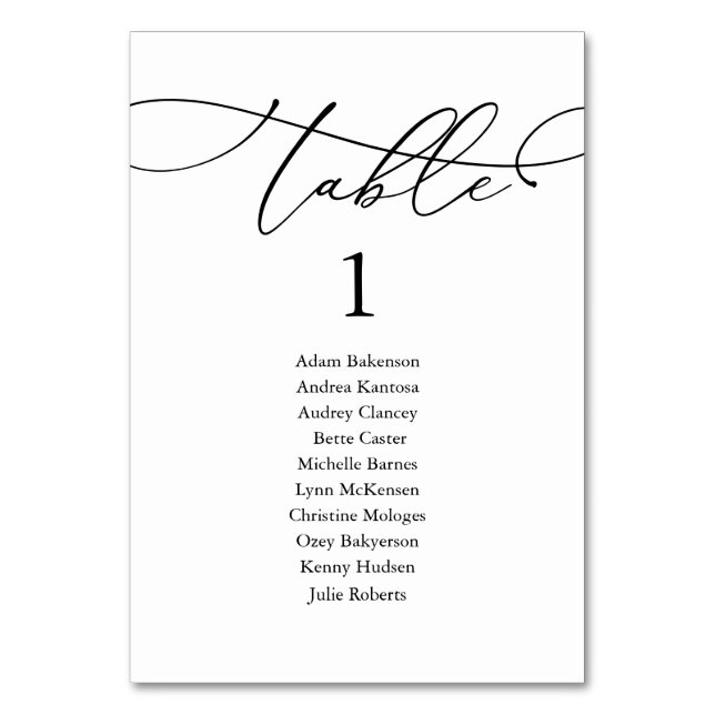 Wedding Dinner, Modern Guest Seating Chart Table N Table Number (Front)