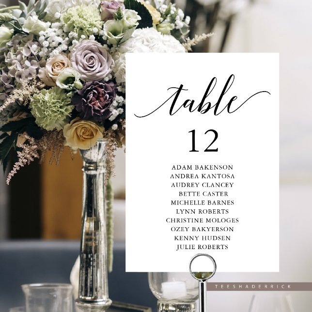Wedding Dinner, Modern Guest Seating Chart  Table Number (Wedding Dinner, Modern Guest Seating Chart Card with Table Number and Guest Names.)