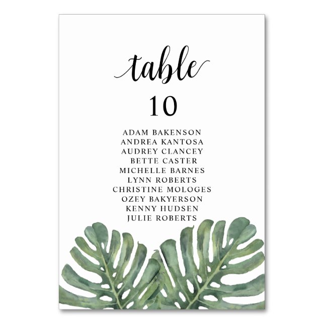 Wedding Dinner,  Monstera Guests Seating Chart Tab Table Number (Front)