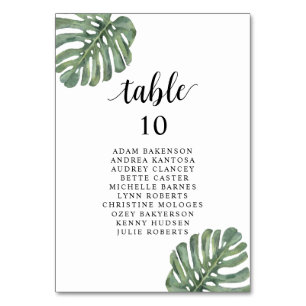 Wedding Dinner,  Monstera Guests Seating Chart Table Number