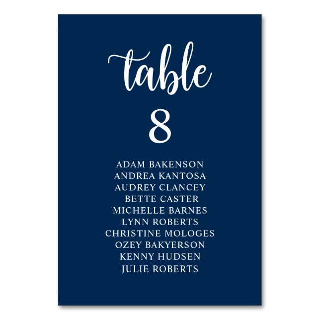 Wedding Dinner, Navy Blue Guests Seating Chart Tab Table Number (Front)