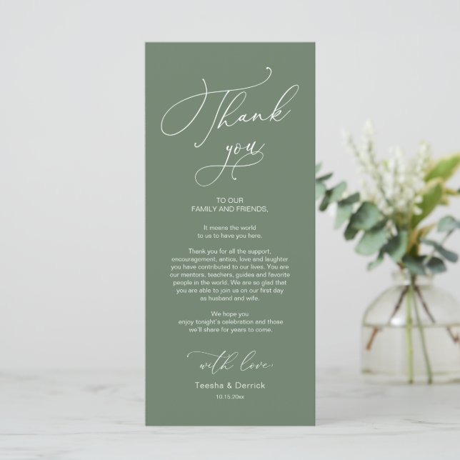 Wedding Dinner Place Setting Thank You Card (Standing Front)