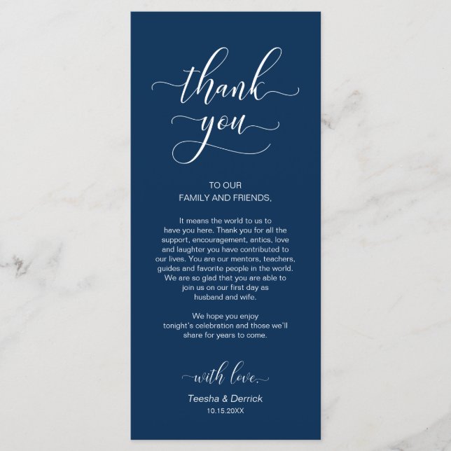 Wedding Dinner Place Setting Thank You Card (Front)