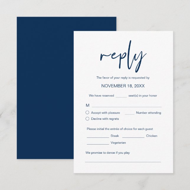 Wedding Dinner RSVP, meal options, song request Enclosure Card (Front/Back)