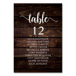 Wedding Dinner, Rustic Guests Seating Chart Table Number