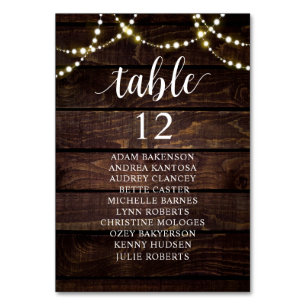 Wedding Dinner, Rustic Guests Seating Chart  Table Number