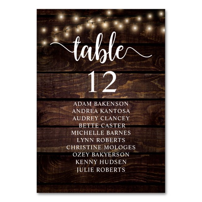 Wedding Dinner, Rustic Guests Seating Chart Table Number (Front)