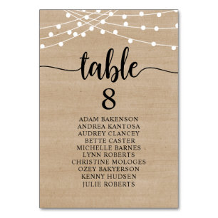 Wedding Dinner, Rustic Guests Seating Chart Table  Number