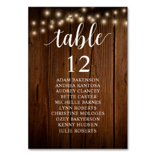Wedding Dinner, Rustic Guests Seating Chart Table Number