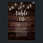 Wedding Dinner, Rustic Guests Seating Chart Table Number<br><div class="desc">Wedding Dinner Guest Seating Table Chart Card,  Modern Rustic Script,  String lights with Mason Jar,  Dark Wood background
Customise the text and / or remove and fill in with your wedding party themed.</div>