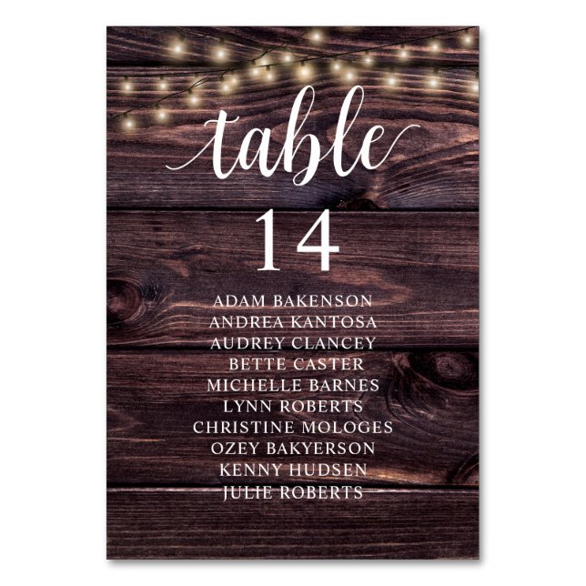 Wedding Dinner, Rustic Guests Seating Chart Table Number (Front)