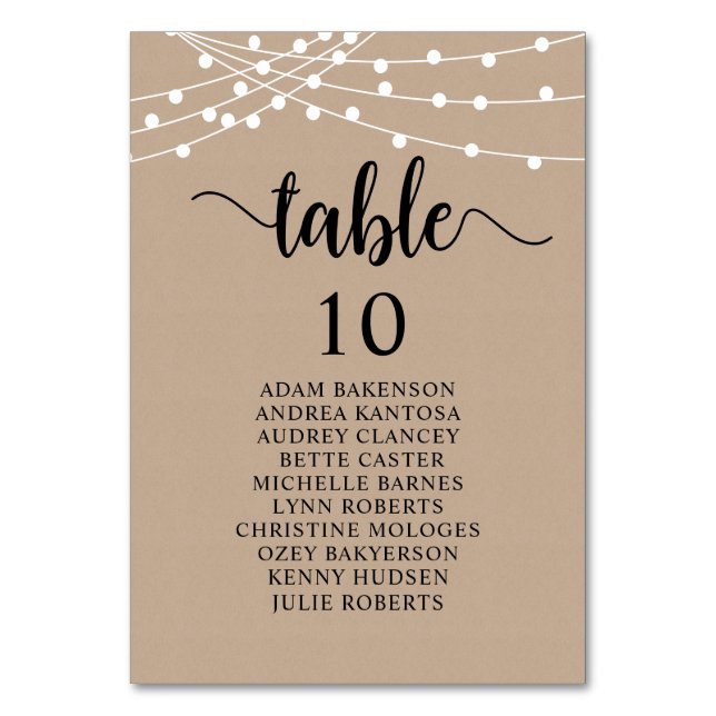Wedding Dinner, Rustic Guests Seating Chart Table  Table Number (Front)
