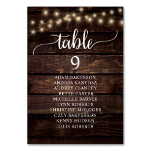 Wedding Dinner, Rustic Guests Seating Chart Table  Table Number