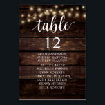 Wedding Dinner, Rustic Guests Seating Chart  Table Table Number<br><div class="desc">Wedding Dinner Guest Seating Table Chart Card,  Modern Rustic Script,  String lights,  Dark Wood background
Customise the text and / or remove and fill in with your wedding party themed.</div>