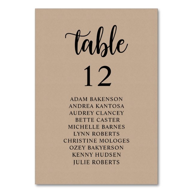 Wedding Dinner, Rustic Guests Seating Chart Table  Table Number (Front)