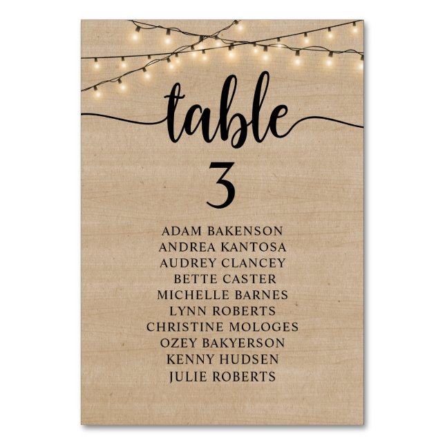 Wedding Dinner, Rustic Kraft, Guests Seating Chart Table Number (Front)