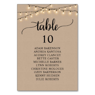 Wedding Dinner, Rustic Kraft Guests Seating Chart Table Number
