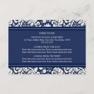 Wedding Direction Cards Blue Damask