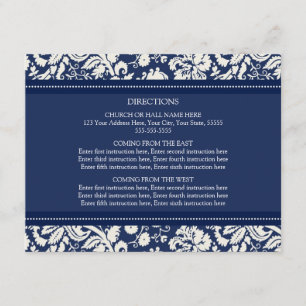 Wedding Direction Cards Blue Damask