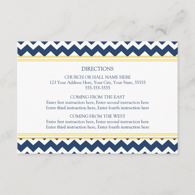 Wedding Direction Cards Blue Yellow Chevron (Front)