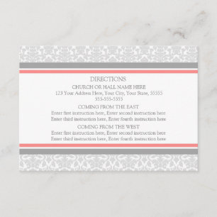 Wedding Direction Cards Coral Grey Damask