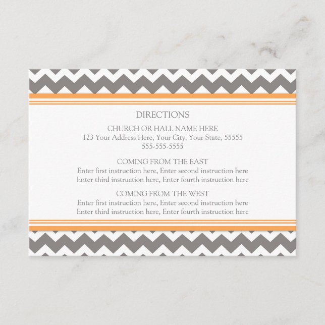 Wedding Direction Cards Orange Grey Chevron (Front)