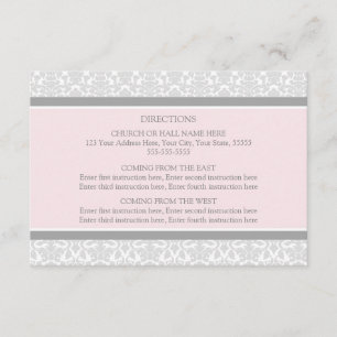 Wedding Direction Cards Pink Grey Damask