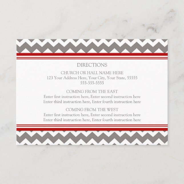 Wedding Direction Cards Red Grey Chevron (Front)