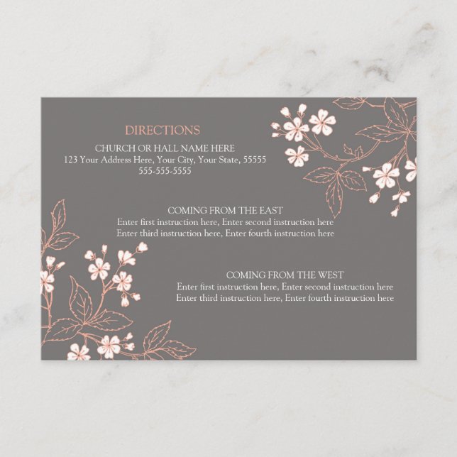 Wedding Direction Cards Vintage Grey Floral (Front)