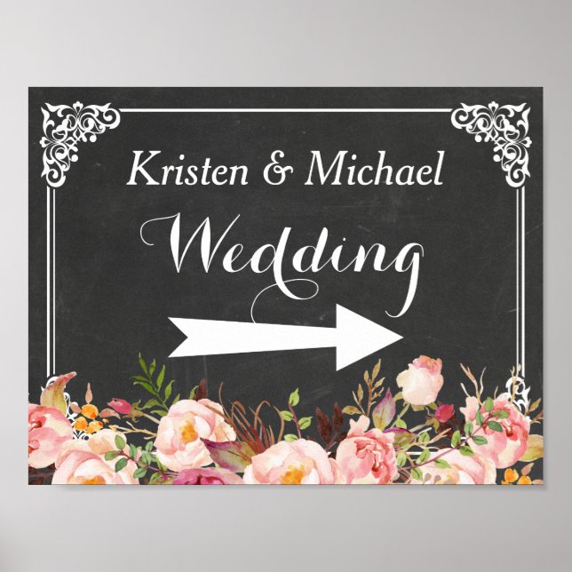Wedding Direction Sign | Vintage Chalkboard Floral (Front)