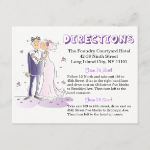 Wedding Directions Purple Cartoon Bride Groom Enclosure Card