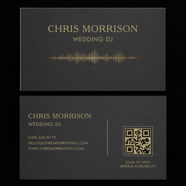 Wedding DJ Music Black Gold QR Code Professional Business Card (Creator Uploaded)