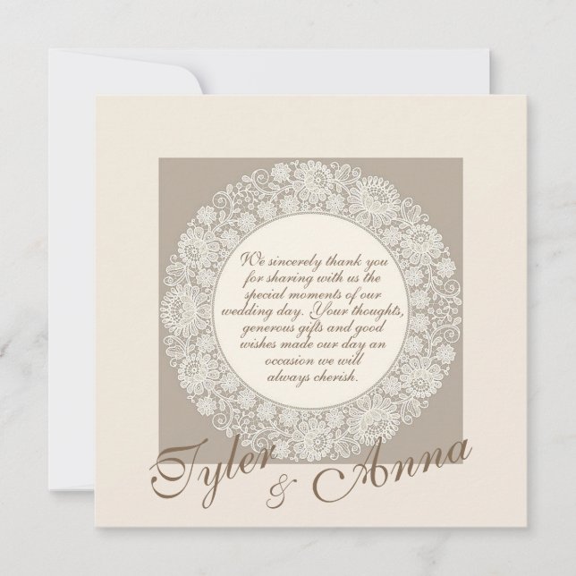 Wedding Doily Wedding Thank You Card (Front)