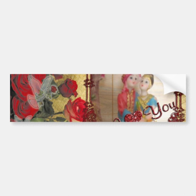 Wedding Doll Portrait Graphic Art Print Bumper Sticker (Front)